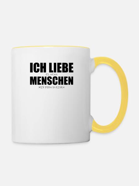 Ich liebe es wenn Menschen mir fern bleiben Ironie - Tasse zweifarbig - Weiß/Gelb