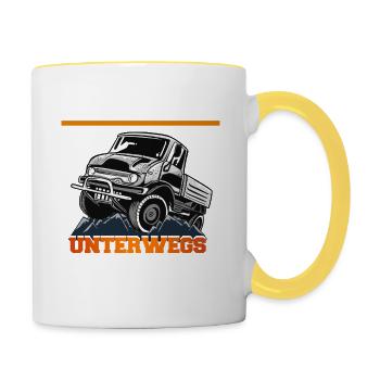 Straßenwärter Unimog 406, Offroad, Nutzfahrzeug - Tasse zweifarbig - Weiß/Gelb - Rechts