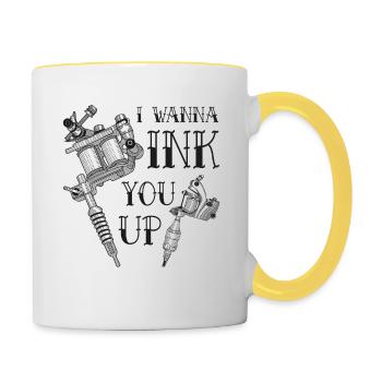 Tattoo artist tattoo needle tattoo saying Ink You Up - Contrasting Mug - white/yellow - Right