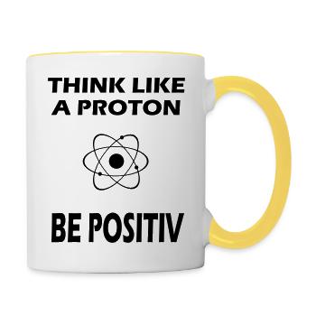 Proton saying positive - Contrasting Mug - white/yellow - Right