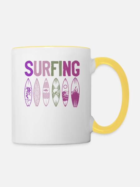 Surfbrett Surfing - Tasse zweifarbig - Weiß/Gelb