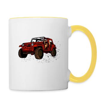 Voiture tout-terrain - Mug contrasté - blanc/jaune - Droite