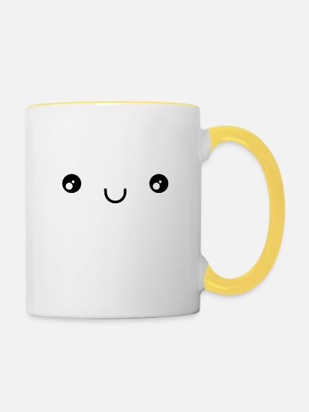 Gesicht - Tasse zweifarbig - Weiß/Gelb
