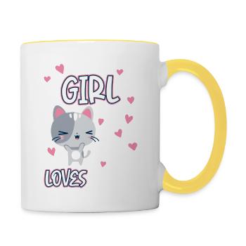 Just A Girl Who Loves Cats Funny Birthday Girls - Contrasting Mug - white/yellow - Right