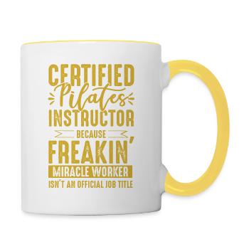 Drôle de pilates disant - Mug contrasté - blanc/jaune - Droite