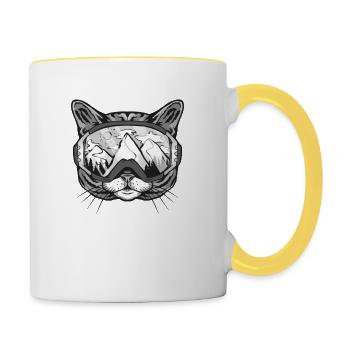 Cat ski lover gift idea - Contrasting Mug - white/yellow - Right