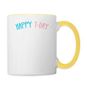 Happy T Day Transgender cadeau de testostérone - Mug contrasté - blanc/jaune - Droite