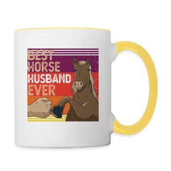 Bester Pferde-Ehemann aller Zeiten Lustiger Vintage-Pferdeliebhaber - Tasse zweifarbig - Weiß/Gelb - Rechts