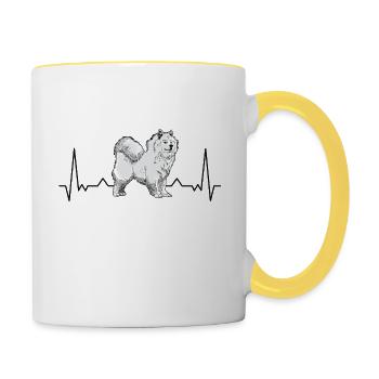 Samoyed Heartbeat chien de traîneau Samoyed - Mug contrasté - blanc/jaune - Droite