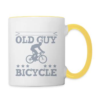 old man cycling - Contrasting Mug - white/yellow - Right