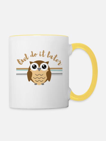 owl do it later - Tasse zweifarbig - Weiß/Gelb