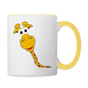 Giraffe - lustig, in Comicstyle - Tasse zweifarbig - Weiß/Gelb - Rechts