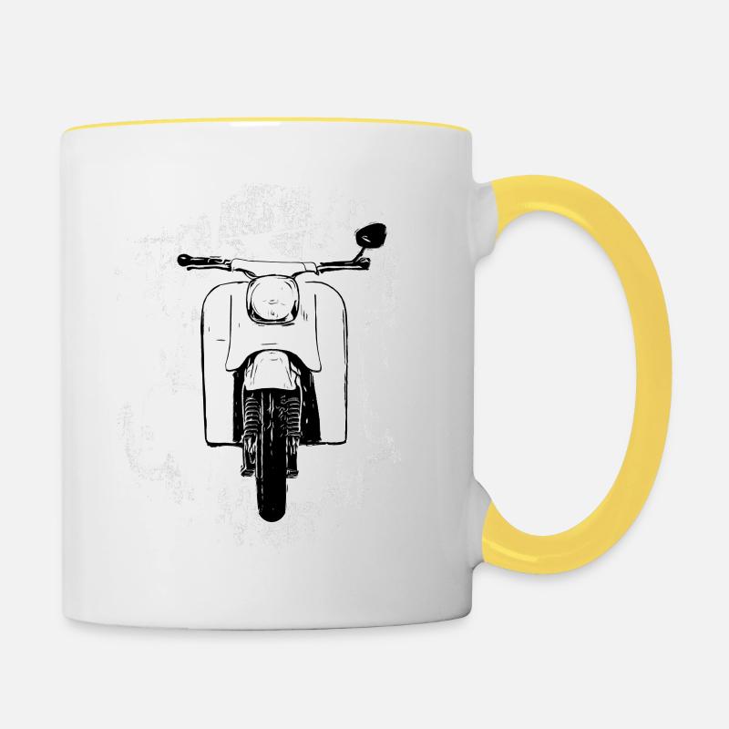 Schwalbe KR51 / Schwalbenfahrer / Ostalgie / Mofa - Tasse zweifarbig - Weiß/Gelb