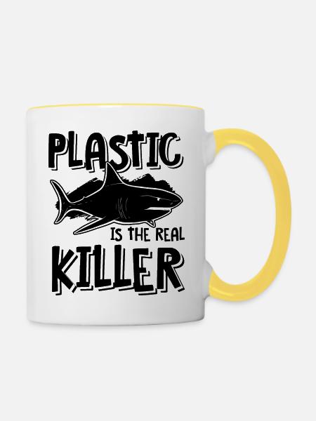 Plastik Schutz Ozean - Tasse zweifarbig - Weiß/Gelb
