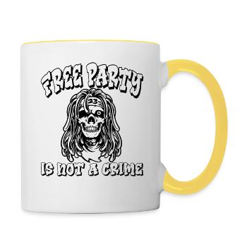 Free Party Is Not A Crime Tekno Pirate 23 Spiral - Mug contrasté - blanc/jaune - Droite