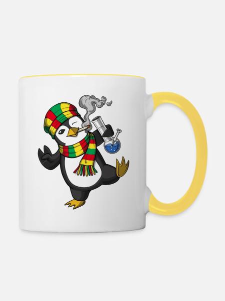 Pinguin Rauchen Unkraut - Tasse zweifarbig - Weiß/Gelb
