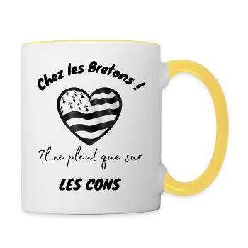 La Bretagne Proverbe breton cadeau humour régional - Mug contrasté - blanc/jaune - Droite
