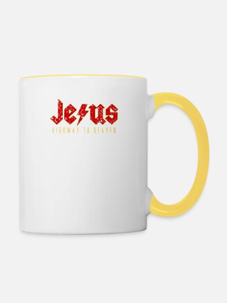 Jesus - Weg zum Himmel - Tasse zweifarbig - Weiß/Gelb