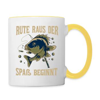 Rute Raus Der Spass Beginnt Angeln Fischer Für - Tasse zweifarbig - Weiß/Gelb - Rechts