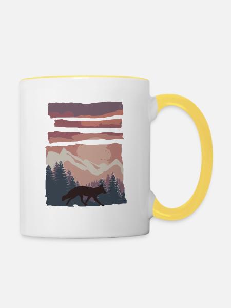 Fuchs Waldtier Geschenk - Tasse zweifarbig - Weiß/Gelb