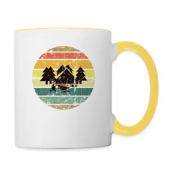 Vintage Retro Camping Camping Tentes - Mug contrasté - blanc/jaune - Droite