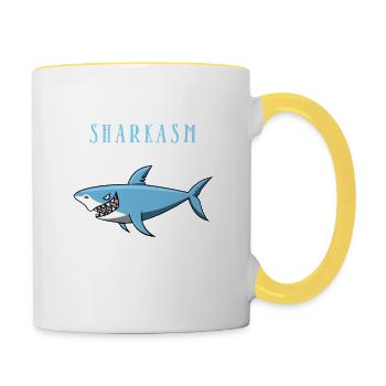 Sharkasm, Requin, Vegan, Requin T-shirt - Mug contrasté - blanc/jaune - Droite