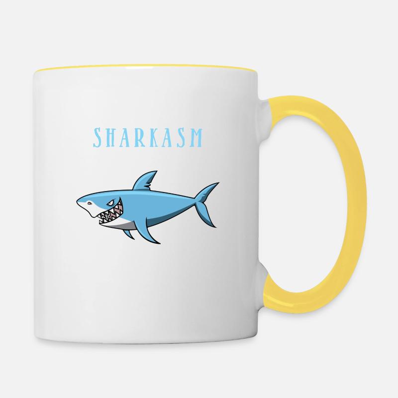 Sharkasm, Requin, Vegan, Requin T-shirt - Mug contrasté - blanc/jaune
