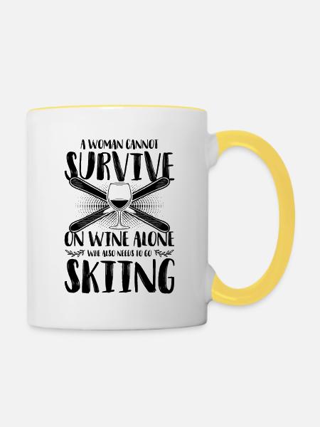 skiing ski - Tasse zweifarbig - Weiß/Gelb