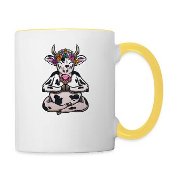 Yoga Vache Namaste T-shirt Amusant Yoga Namaste - Mug contrasté - blanc/jaune - Droite