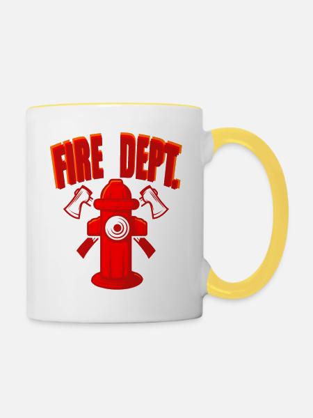 Fire Dept. Feuerwehrmann Hydrant - Tasse zweifarbig - Weiß/Gelb