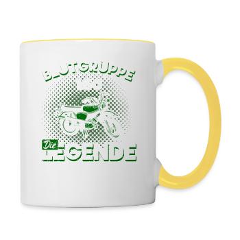 DDR Simson Blutgruppe Legende Geschenk Ossi Osten - Tasse zweifarbig - Weiß/Gelb - Rechts