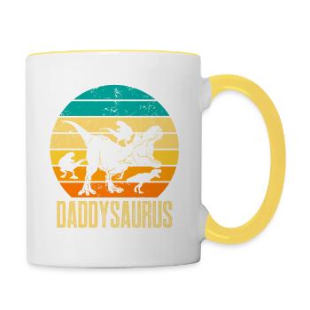 Daddysaurus Papasaurus Tiranosaurus Rex farbige - Tasse zweifarbig - Weiß/Gelb - Rechts