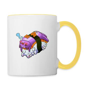 Kawaii Maki Sushi Japonais Drôle de chat - Mug contrasté - blanc/jaune - Droite