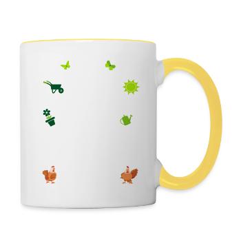 Gärtner In meinem Garten mit meinen Hühnern abhäng - Tasse zweifarbig - Weiß/Gelb - Rechts