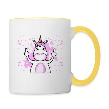 Ich Hasse Menschen Einhörner Mittelfinger Lustiges - Tasse zweifarbig - Weiß/Gelb - Rechts