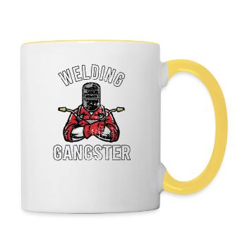 Schweißen Vintage - Tasse zweifarbig - Weiß/Gelb - Rechts