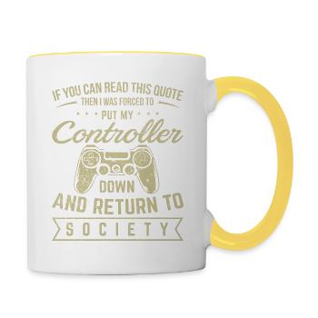 Zocker Geschenk - Gaming Nerd Controller Spiele - Tasse zweifarbig - Weiß/Gelb - Rechts