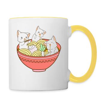 Kawaii Anime Cat Japanese Ramen Noodles - Cute - Contrasting Mug - white/yellow - Right