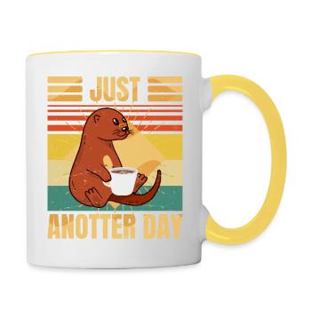 Funny Otter – Just Anotter Day - Retro Coffee - Contrasting Mug - white/yellow - Right