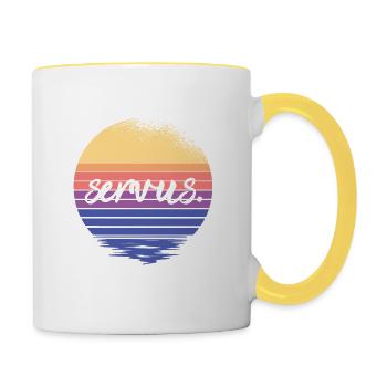 Servus Gruß Hallo Bayern Österreich vintage - Tasse zweifarbig - Weiß/Gelb - Rechts