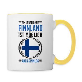 Finnland Urlaub Reise Geschenk - Tasse zweifarbig - Weiß/Gelb - Rechts