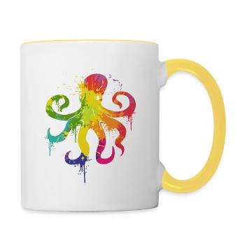 Regenbogen-Tag Buntes Krake Tier - Tasse zweifarbig - Weiß/Gelb - Rechts