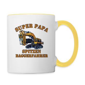 Papa Baggerfahrer für Vatertag - Tasse zweifarbig - Weiß/Gelb - Rechts