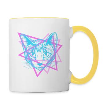 Cadeau psychédélique Rave Cat Abstract Vaporwave - Mug contrasté - blanc/jaune - Droite