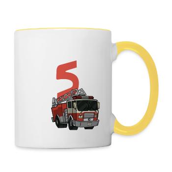 feuerwehr tatü tata ich bin 5. Geburtstag Geschenk - Tasse zweifarbig - Weiß/Gelb - Rechts
