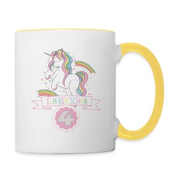 4th Birthday Unicorn Old Years Girl Gift - Contrasting Mug - white/yellow - Right