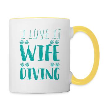 amour femme plongée - Mug contrasté - blanc/jaune - Droite
