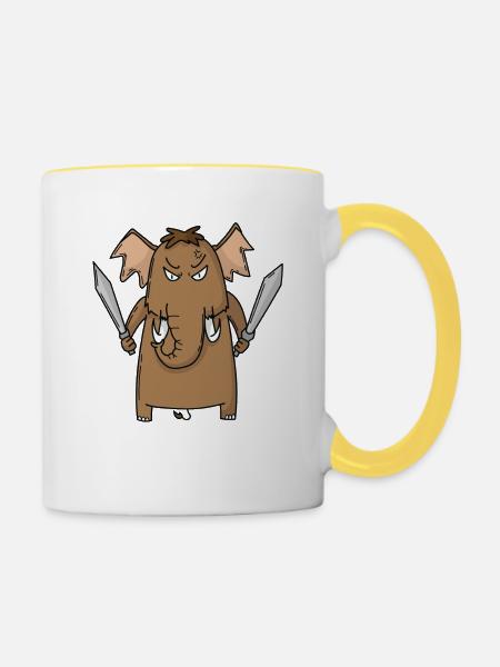 Mammut mit Schwert - Tasse zweifarbig - Weiß/Gelb