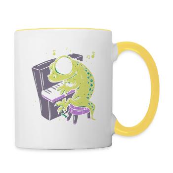 Lizard plays piano adult humor - Contrasting Mug - white/yellow - Right