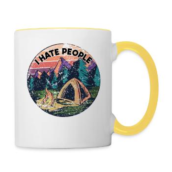 I hate people distressed vintage retro hate haters - Contrasting Mug - white/yellow - Right